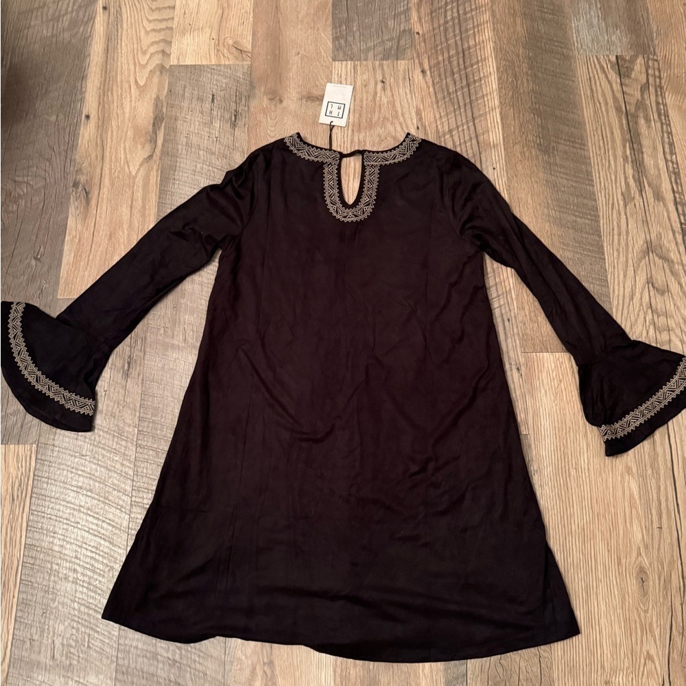 THML Long Sleeve Embroidered faux suede Dress sz Medium boho A00130 - Picture 8 of 13